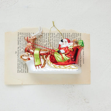 Glass Santa and Sleigh Ornament