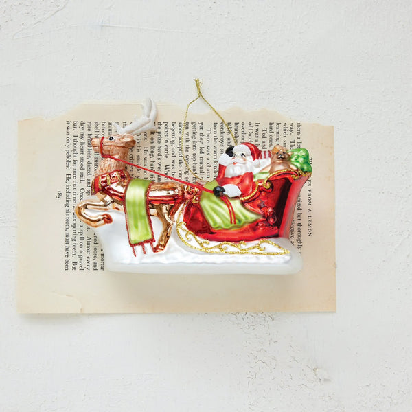 Glass Santa and Sleigh Ornament