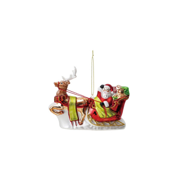 Glass Santa and Sleigh Ornament