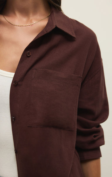 Alfie Linen Button Up: Chocolate Cherry