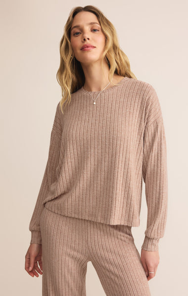 Daydream Rib Long Sleeve Top: Iced Coffee