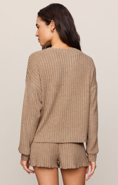 Daydream Rib Long Sleeve Top: Light Toffee