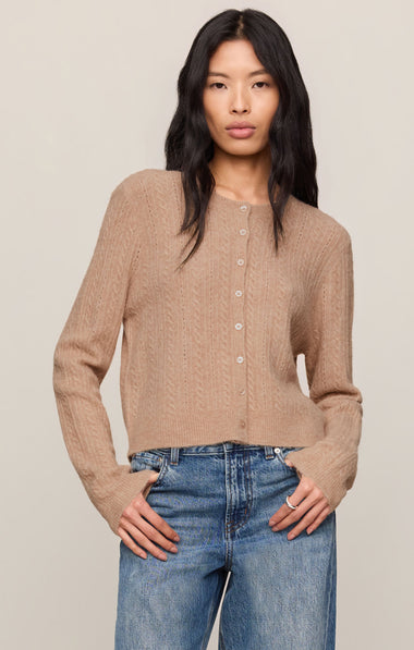 Medina Pointelle Cardigan: Macaroon