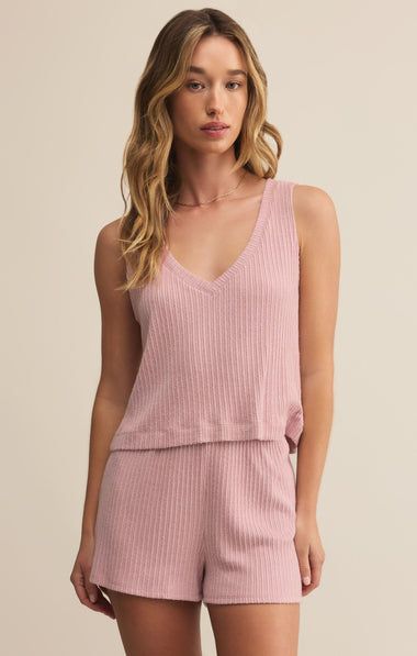 Sloane V-Neck Rib Tank: Pink Pearl