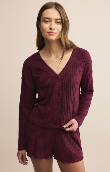 Mara Rib Cardigan: Merlot