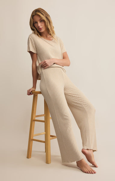 Dawn Smocked Rib Pant: Oatmeal