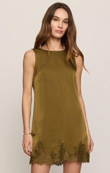 Meadow Muse Lace Mini Dress: Golden Sage