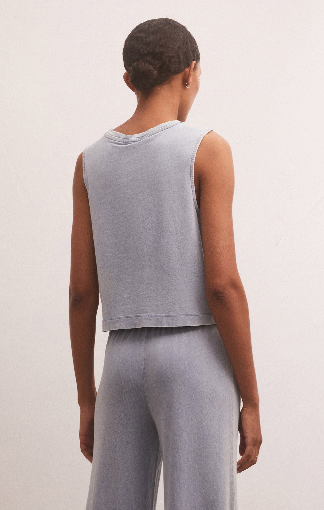 Sloane Jersey Denim Muscle Tank: Washed Indigo - Blue Windows