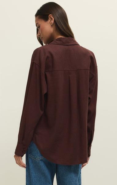 Alfie Linen Button Up: Chocolate Cherry