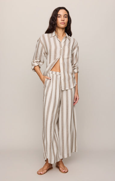 The Perfect Striped Button Up: Light Toffee