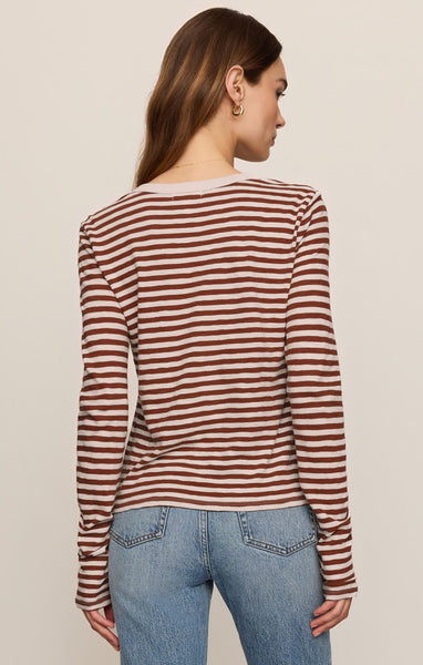 Junie Stripe Slub Long Sleeve: Dark Rosewood