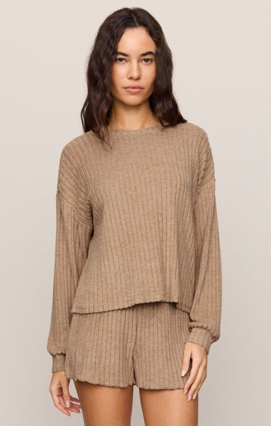 Daydream Rib Long Sleeve Top: Light Toffee