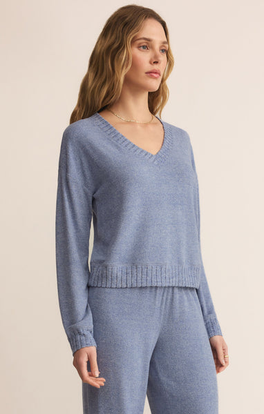 Courtney Long Sleeve Top: Blue Velvet