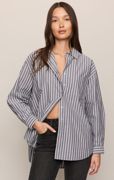 The Gallery Striped Button Up: Oxford Blue