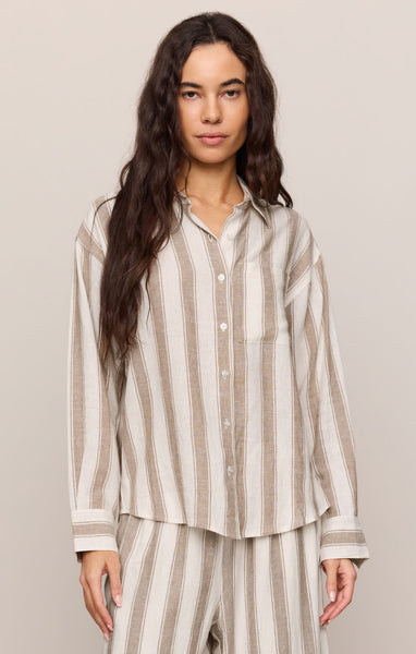The Perfect Striped Button Up: Light Toffee