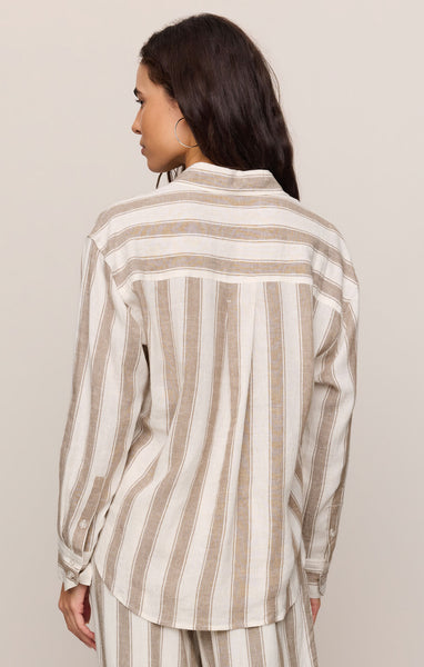 The Perfect Striped Button Up: Light Toffee
