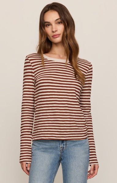 Junie Stripe Slub Long Sleeve: Dark Rosewood