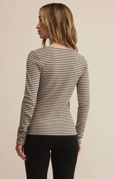 Stella Stripe Henley: Heather Taupe