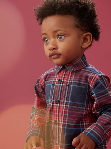 Matsuri Plaid Buttoned Baby Romper