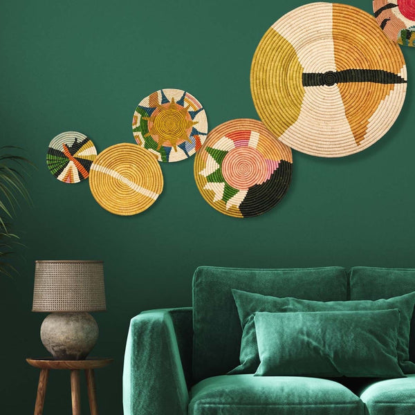 Mustard Striped Round Basket