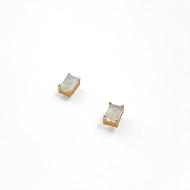 Rainbow Moonstone Baguette Studs