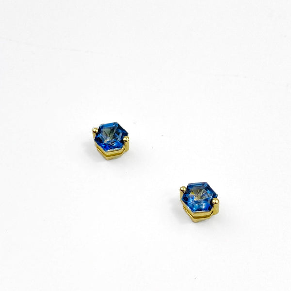 English Blue Topaz Hexagon Studs