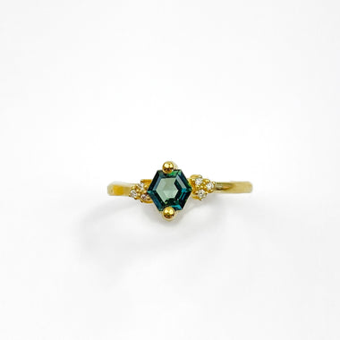 Hexagon Green Envy Topaz and White Diamond Ring