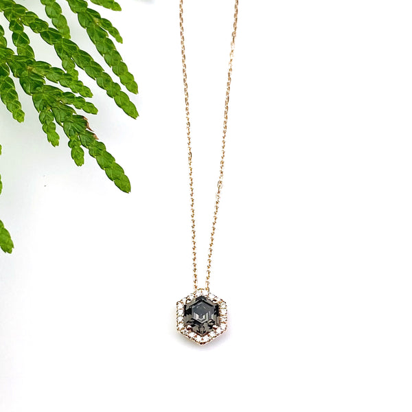 Black Night Quartz and Diamond Halo Necklace