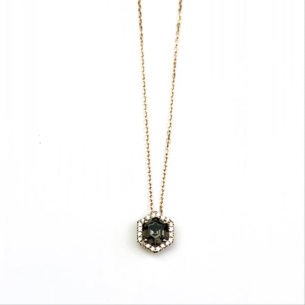 Black Night Quartz and Diamond Halo Necklace