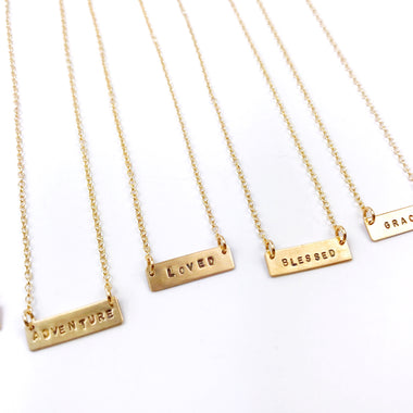 Small Yellow Gold Sentiment Bar Necklace